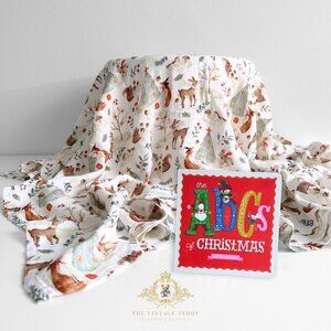 NWT Cute Baby Swaddling Blanket & Child Book Gift Set Christmas Woodland Animals
